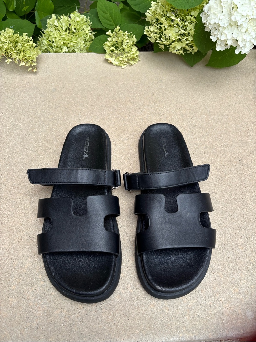 Soda Black Slide Sandals with Adjustable Strap
